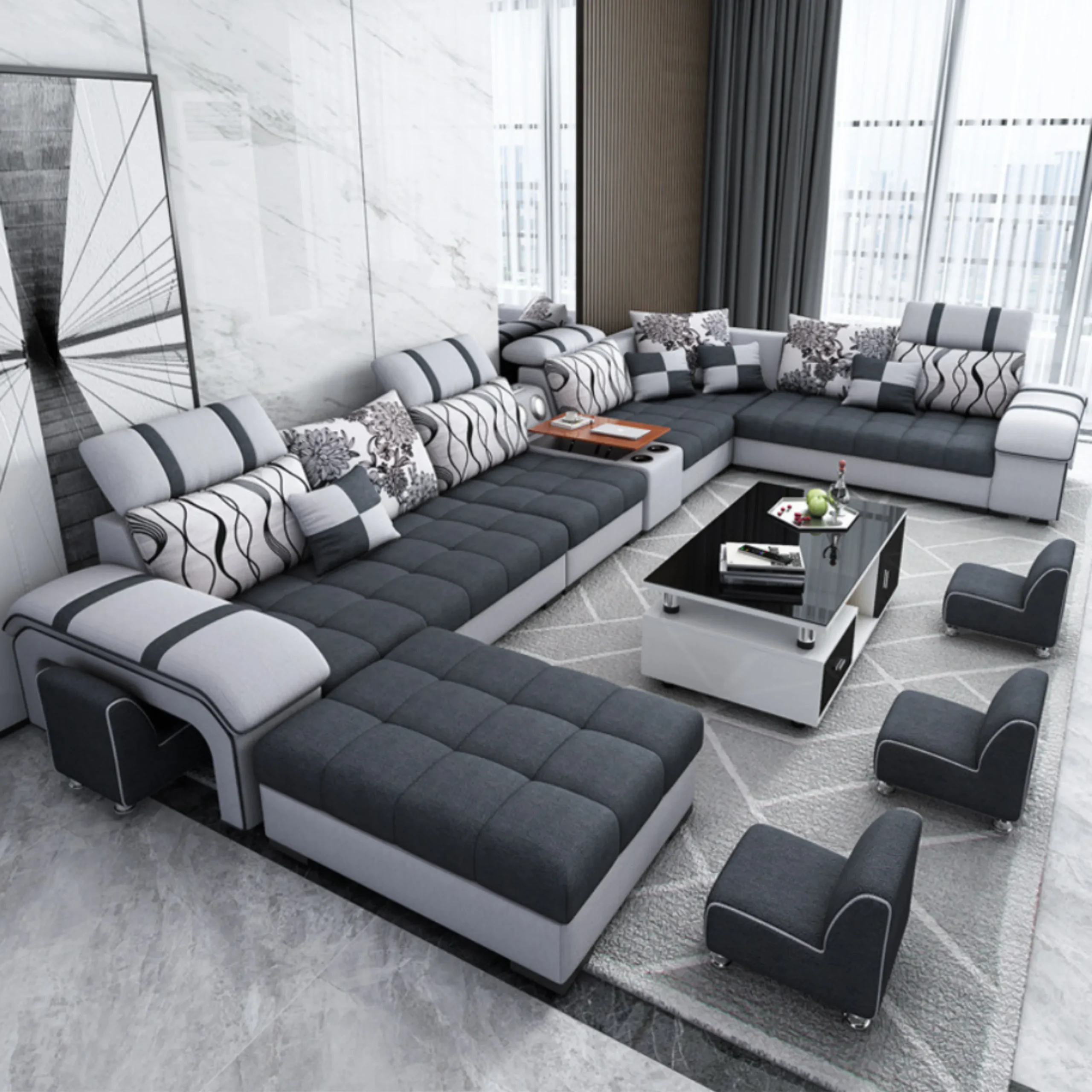 1 Modern Luxury 7 Seater Modular Fabric Sofa Furniture Set Multifunctional Living Room Home Corner Couch U Shaped Sectional Sofa - Image 1