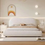 Modern Cloud Upholstered Bed Frame, Teddy Fleece Soft Bouclé Fabric Platform Bed, No Box Spring Needed, Noise-Free, Easy Assembly, White - Image 2