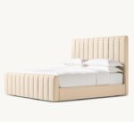 Luxury Modern Fabric Platform Bed Frame, Vertical Channel Panel Headboard, Upholstered Shelter Design, No Box Spring Needed - Image 5