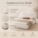 Modern Cloud Upholstered Bed Frame, Teddy Fleece Soft Bouclé Fabric Platform Bed, No Box Spring Needed, Noise-Free, Easy Assembly, White - Image 4
