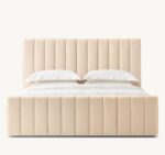 Luxury Modern Fabric Platform Bed Frame, Vertical Channel Panel Headboard, Upholstered Shelter Design, No Box Spring Needed - Image 4