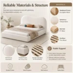 Modern Cloud Upholstered Bed Frame, Teddy Fleece Soft Bouclé Fabric Platform Bed, No Box Spring Needed, Noise-Free, Easy Assembly, White - Image 5