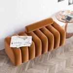 Modern Segmented Velvet Bench, Bed End Stool, Long Ottoman Seat with Boucle Fabric, Design for Living Room, Bedroom, Entryway - Image 3