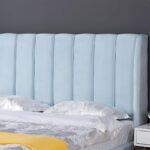 Modern Velvet Upholstered Platform Bed Frame, Vertical Channel Tufted Headboard with Golden Metal Legs, No Box Spring Needed - Image 4
