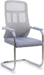 Modern Grey Mesh Visitor Chair with Padded Armrests – Ergonomic Office Seating with Heavy-Duty Chrome Cantilever Base for Reception, Meeting Rooms, and Waiting Areas (50 X 50 X 101 CM)