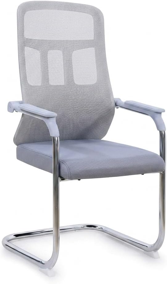 51np1bIF2-L._AC_SL1024_ Modern Grey Mesh Visitor Chair with Padded Armrests – Ergonomic Office Seating with Heavy-Duty Chrome Cantilever Base for Reception, Meeting Rooms, and Waiting Areas (50 X 50 X 101 CM) - Image 1
