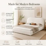 Modern Cloud Upholstered Bed Frame, Teddy Fleece Soft Bouclé Fabric Platform Bed, No Box Spring Needed, Noise-Free, Easy Assembly, White - Image 6