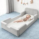 Soft Foam Toddler Bed, High Density Sponge Upholstered Kids Floor Bed, Safe Side Guardrails, Cozy Kids Bedroom Furniture, Lightweight & Durable - Image 3