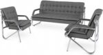 Modern Office Sofa Set with 3 Seater Couch and 2 Armchairs, Grey Tufted Leather Reception Furniture with Chrome Steel Frame for Executive Lounge and Waiting Room - Image 3
