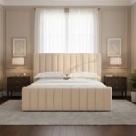 Luxury Modern Fabric Platform Bed Frame, Vertical Channel Panel Headboard, Upholstered Shelter Design, No Box Spring Needed - Image 3