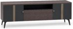 Modern Wenge TV Stand with Gold Accents & Storage - Sleek Media Console - Contemporary Entertainment Center for Living Room, Bedroom - Image 4