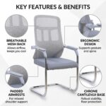 Modern Grey Mesh Visitor Chair with Padded Armrests – Ergonomic Office Seating with Heavy-Duty Chrome Cantilever Base for Reception, Meeting Rooms, and Waiting Areas (50 X 50 X 101 CM) - Image 5