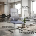 Modern Grey Mesh Visitor Chair with Padded Armrests – Ergonomic Office Seating with Heavy-Duty Chrome Cantilever Base for Reception, Meeting Rooms, and Waiting Areas (50 X 50 X 101 CM) - Image 4