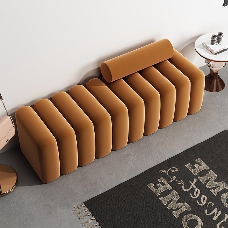 61L7GfHVSFL._AC_ Modern Segmented Velvet Bench, Bed End Stool, Long Ottoman Seat with Boucle Fabric, Design for Living Room, Bedroom, Entryway - Image 1