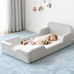 Soft Foam Toddler Bed, High Density Sponge Upholstered Kids Floor Bed, Safe Side Guardrails, Cozy Kids Bedroom Furniture, Lightweight & Durable