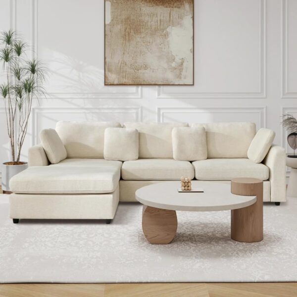 Modern 2-Piece Upholstered Sectional Sofa with Convertible Chaise Lounge, Deep Seat L-Shape Couch with Wide Track Arms and Soft Fabric for Living Room and Apartment