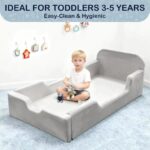 Soft Foam Toddler Bed, High Density Sponge Upholstered Kids Floor Bed, Safe Side Guardrails, Cozy Kids Bedroom Furniture, Lightweight & Durable - Image 5