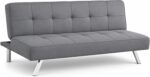 Modern Convertible Futon Sofa Bed - Gray Tufted Sleeper Couch with Chrome Legs - Adjustable Lounger for Small Spaces, Guest Room, Apartment - Image 3
