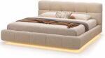 Modern Upholstered LED Floating Bed Frame with Tufted Headboard, No Box Spring Needed - Image 5