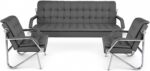 Modern Office Sofa Set with 3 Seater Couch and 2 Armchairs, Grey Tufted Leather Reception Furniture with Chrome Steel Frame for Executive Lounge and Waiting Room - Image 5