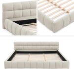 Modern Upholstered Bed Frame with Tufted Headboard - Premium Linen Textured Fabric Platform Bed - Sturdy Wooden Slat Support, No Box Spring Required - Image 4