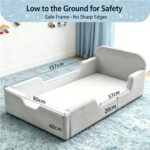 Soft Foam Toddler Bed, High Density Sponge Upholstered Kids Floor Bed, Safe Side Guardrails, Cozy Kids Bedroom Furniture, Lightweight & Durable - Image 2