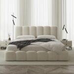 Cloud Upholstered Bed Frame, Teddy Fleece Modern Soft Boucle Platform Bed with Vertical Channel Headboard - Image 3