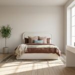Modern Upholstered Bed Frame with Padded Curved Headboard, Soft Fabric Platform Low Profile Bed Base, Modern Bedroom Furniture - Image 4