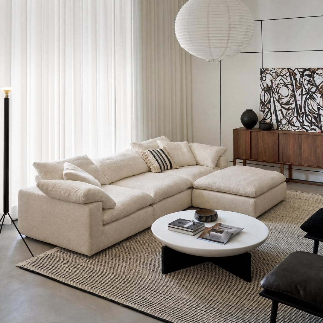 71-qJhOq+-L._AC_SL1080_ Modern Luxury Linen 3-Seater Modular L-Shape Cloud Sofa for Living Room, Apartment & Villa - Italian Design, Eco-Friendly & Durable Sectional Couch - Image 1