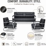 Home Com Furniture Modern 3+1+1 Sofa Set - Premium Black Leatherette 5 Seater Office Reception Seating with Heavy Duty Chrome Frame for Living Room, Executive Lobby, and Waiting Area - Image 5