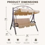 3-Person Outdoor Patio Swing with Adjustable Canopy (Beige) | Heavy-Duty Steel Frame, Weather-Resistant Porch Glider for Garden, Backyard & Deck - Image 3