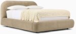 Minimalist Bed with Rounded Edges, Modern Curved Boucle Upholstered Platform Bed Frame, Low Profile Design, Soft Fabric - Image 4