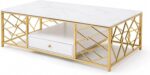 Modern White Marble Coffee Table with Gold Geometric Metal Frame & Storage Drawer, 140x70x45cm Luxury Living Room Center Table - Image 5