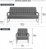 Modern Office Sofa Set with 3 Seater Couch and 2 Armchairs, Grey Tufted Leather Reception Furniture with Chrome Steel Frame for Executive Lounge and Waiting Room - Image 4