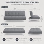 Modern Convertible Futon Sofa Bed - Gray Tufted Sleeper Couch with Chrome Legs - Adjustable Lounger for Small Spaces, Guest Room, Apartment - Image 2