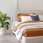 Modern Upholstered Bed Frame with Padded Curved Headboard, Soft Fabric Platform Low Profile Bed Base, Modern Bedroom Furniture - Image 3