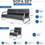 Home Com Furniture Modern 3+1+1 Sofa Set - Premium Black Leatherette 5 Seater Office Reception Seating with Heavy Duty Chrome Frame for Living Room, Executive Lobby, and Waiting Area - Image 3