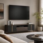 Modern Wenge TV Stand with Gold Accents & Storage - Sleek Media Console - Contemporary Entertainment Center for Living Room, Bedroom - Image 3
