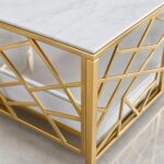Modern White Marble Coffee Table with Gold Geometric Metal Frame & Storage Drawer, 140x70x45cm Luxury Living Room Center Table - Image 2