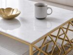 Modern White Marble Coffee Table with Gold Geometric Metal Frame & Storage Drawer, 140x70x45cm Luxury Living Room Center Table - Image 3