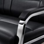 Home Com Furniture Modern 3+1+1 Sofa Set - Premium Black Leatherette 5 Seater Office Reception Seating with Heavy Duty Chrome Frame for Living Room, Executive Lobby, and Waiting Area - Image 4