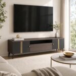 Modern Wenge TV Stand with Gold Accents & Storage - Sleek Media Console - Contemporary Entertainment Center for Living Room, Bedroom