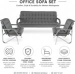 Modern Office Sofa Set with 3 Seater Couch and 2 Armchairs, Grey Tufted Leather Reception Furniture with Chrome Steel Frame for Executive Lounge and Waiting Room - Image 2