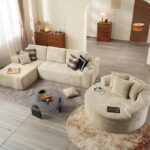 Modern 3-Piece Sectional Sofa Set with Loveseat and Round Chaise Lounge Chair, Plush Corduroy Upholstered L-Shape Couch for Living Room