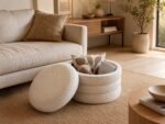 Modern Contemporary Boucle Fabric Storage Round Ottoman Footstool, Tufted Stool with Hidden Storage for Living Room, Bedroom, and Entryway, Soft Upholstered Seat