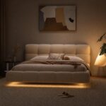 Modern Upholstered LED Floating Bed Frame with Tufted Headboard, No Box Spring Needed - Image 4