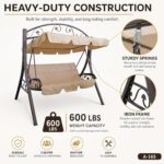 3-Person Outdoor Patio Swing with Adjustable Canopy (Beige) | Heavy-Duty Steel Frame, Weather-Resistant Porch Glider for Garden, Backyard & Deck - Image 2