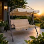 3-Person Outdoor Patio Swing with Adjustable Canopy (Beige) | Heavy-Duty Steel Frame, Weather-Resistant Porch Glider for Garden, Backyard & Deck - Image 4