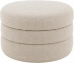Modern Contemporary Boucle Fabric Storage Round Ottoman Footstool, Tufted Stool with Hidden Storage for Living Room, Bedroom, and Entryway, Soft Upholstered Seat - Image 3
