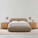 Minimalist Bed with Rounded Edges, Modern Curved Boucle Upholstered Platform Bed Frame, Low Profile Design, Soft Fabric - Image 3